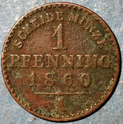 1860 German States PRUSSIA Pfennig KM# 451 - Image 1 of 2