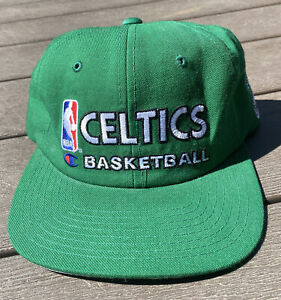 Vintage Champion Boston Celtics Snapback Hat Cap Embroidered Green NBA 90s 