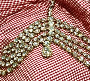 Gold Kundan Matha Patti - Kundan Maang Tikka - ethnischer indischer Braut Modeschmuck - Bild 1 von 3