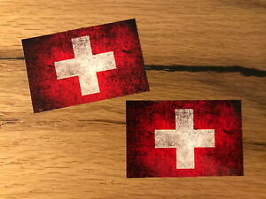 2x Schweiz Aufkleber Vintage Flagge Fahne Offroad Expedition Armee Swiss #356