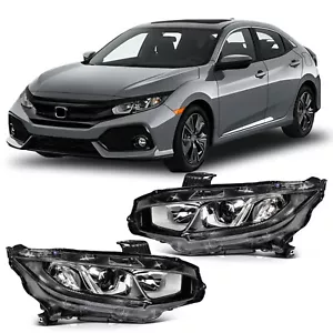 For 2016-2021 Honda Civic Sedan Headlight Assembly Black Housing w/LED DRL Pair - Picture 1 of 7