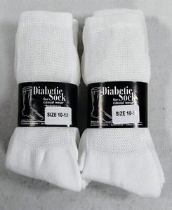 6 Pairs Diabetic Non-Binding Socks White LG 10-13 Mens Shoe 8-12.5 Made in USA - Picture 1 of 4