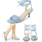 Ladies Womens Kitten Heel Lace Up Suede Heel Fashion Sandals UK Size 5 Sky Blue