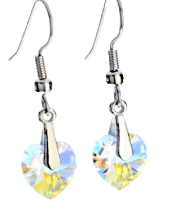 Orecchino Cuore Goccia Ab Aurora Boreale 18kt Oro Giallo Swarovski Arcobaleno US - Immagine 1 di 4