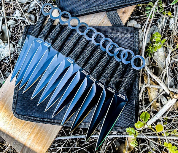 12pc Black Ninja Throwing Knife Set Hunting Combat Naruto Kunai Knives +Sheath - Image 1 of 1
