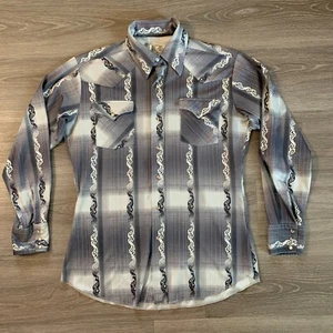 Vintage Western Trends by Panhandle Slim Shirt Mens 16.5 Gray Paisley Pearl Snap - Picture 1 of 11