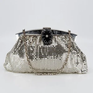 Vintage WHITING & DAVIS silver glomesh bag - rhinestone / lucite (?) clasp 2898 - Picture 1 of 15