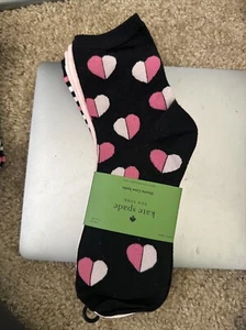 Kate Spade Shortie Crew Socks Womens 4-10 Black Pink Hearts Stripes 3 Pairs - Picture 1 of 2