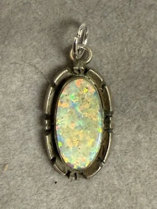 Vintage Sterling Silver Long Oval Fire Opal Necklaces Charm Art Deco 1997 - Picture 1 of 3