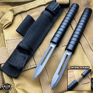 6.5" Interlocking Ninja Dual Blade Tactical Throwing Hunting Knife w/ Sheath - Picture 1 of 5