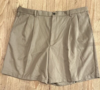 NOVO Shorts de Golfe Masculino Haggar Cool 18 Performance 44 Cintura Expansível Plissada Cáqui - Imagem 1 de 2