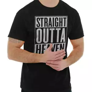 Christian Faith Straight Outta Heaven Funny Womens or Mens Crewneck T Shirt Tee - Picture 1 of 9