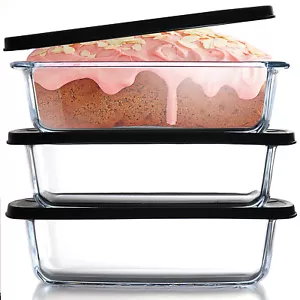 Glass loaf Baking Pan with lid, Set of 3-6 of Baking Pan, Airtight BPA Free Pans - Picture 1 of 14