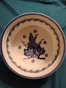 Vintage Round Souffle Casserole Dish, White With Blue Grapevines, 6-1/2" X 3"H - Picture 1 of 3