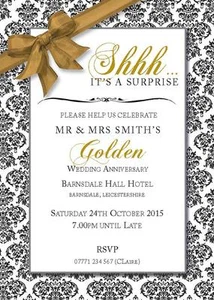 PERSONALISED SURPRISE GOLDEN WEDDING PARTY INVITES shh invitations Pack of 10 - Picture 1 of 1