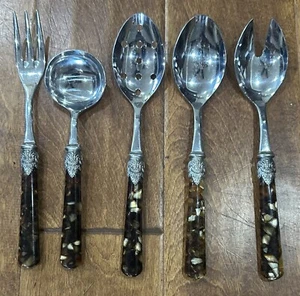 5 Vintage EME 18/10 Italy Napoleon Serving Pieces Tortoise/Amber Honey - Picture 1 of 8