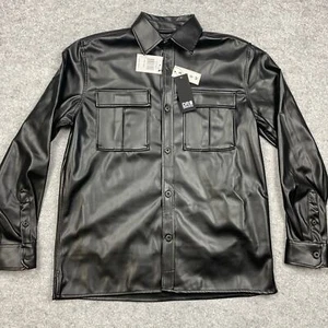 Men’s leather jacket S black biker punk rock grunge Y2K cyberpunk pocket bomber - Picture 1 of 8