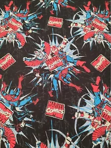 Marvel Retro Comic Badge on Black 100% Cotton Fabric 37" x WOF Springs Creative - Picture 1 of 8