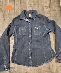 Camisa de mezclilla Carhartt Snap Western para mujer talla mediana manga larga mediana azul lavado - Imagen 1 de 12
