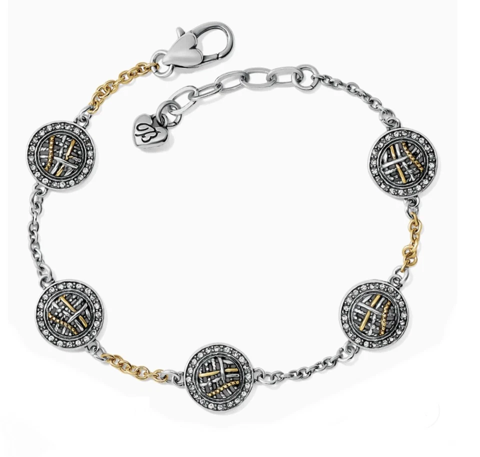 BRIGHTON NEPTUNE'S RINGS WOVEN STATION Crystal 2 Tone BRACELET W/Fabric Bag