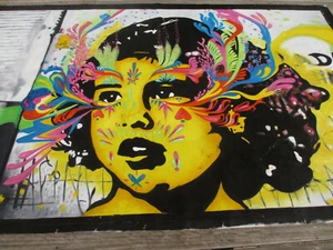 street graffiti Framed Canvas Print Art Painting girl - Picture 1 of 8