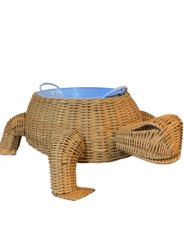 Vintage Large Wicker Turtle Shaped Basket Plant Holder Magazine Woven 30” Cover