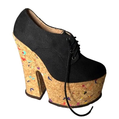 Zapatos Jeffrey Campbell Havana Confeti Corcho Plataforma Tacón Talla 8 Rainbow Pride Foto 1 de 4