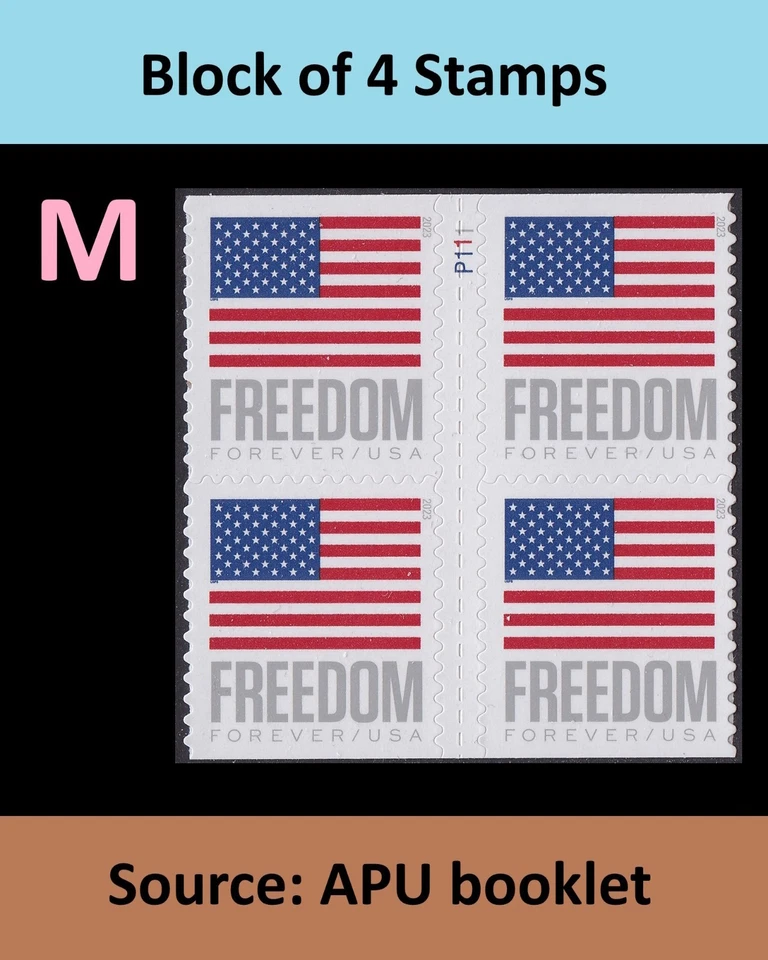 US 5790 Flag Freedom F plate block 4 M P111 (from APU booklet) MNH 2023 - Image 1 of 1