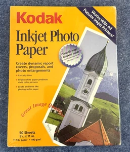 Kodak - Papel fotográfico de inyección de tinta ~ 50 hojas - 8 1/2" x 11" ~ Blanco brillante ~ Nuevo stock antiguo - Imagen 1 de 4