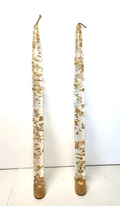 Pair of Vintage MCM Lucite Acrylic Tapers Gold Flecks 11 1/2” Candlesticks - Picture 1 of 2
