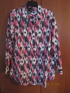 Blusa Style & Co Rosa Blanca Negra LS Talla 18 W Algodón Busto 50 Largo 30.5 pulgadas - Imagen 1 de 6