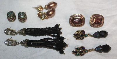 Lot 5 Pair Signed Heidi Daus Earrings Rhinestone Dangle Drop Pearl Tassel - Image 1 of 4