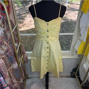 Derek Heart Size M Yellow Strappy Fit And Flare 100% Cotton Button Mini Dress - Picture 1 of 8