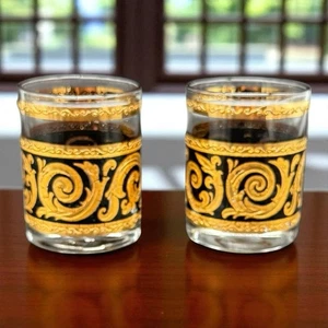 Vintage Culver Ebony Baroque Lowball Straight Shot Glasses. Set Of 2 - Picture 1 of 13