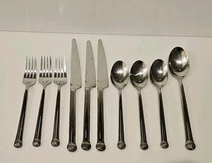 10 Pc Hampton Silversmiths CROSSLAND Stainless Forks Spoons Knives 18/0 - Picture 1 of 7
