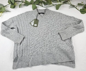 NWT All Saints Arvid V-Neck Gray Wool Pullover Cableknit Sweater Size S - Picture 1 of 16