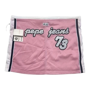 Pepe Jeans London Skirt Womens Large Pink White Mesh Mini Vintage Y2K Deadstock - Picture 1 of 10