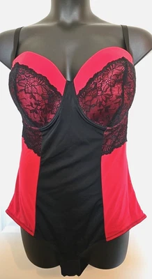 Ashley Stewart Size 4X Black Red Lace Nylon Blend Body Briefer Padded Underwire - Image 1 of 4