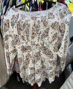 Old Navy Women's Top 2X Beige Floral Boho Peasant Blouse Cotton Rayon - Picture 1 of 7