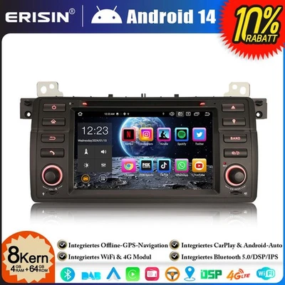 8-Kern 64GB Android 14 Autoradio DAB+ GPS Navi für BMW 3er E46 M3 Rover 75 MG ZT - Bild 1 von 4