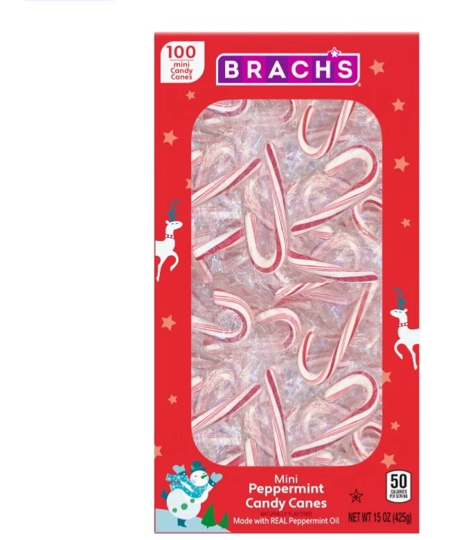 2 Brach's Mini Peppermint Holiday Candy Canes, Stocking Stuffer Candy, 100 - Image 1 of 1