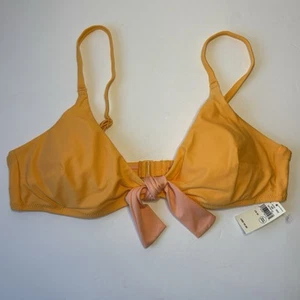 Aerie Women's Sz M Yellow Pink Scoop Tie Front Bikini Top NWT Swimsuit Beach - Picture 1 of 5