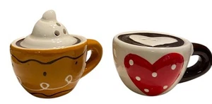 CBOCS Salt and Pepper Shaker Mini Mugs With Heart And Whip On Cocoa EUC - Picture 1 of 4