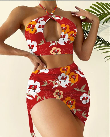 Tampa Bay Buccaneers Bathing Suit Halter Cutout Bikini Cover Up Skirt Swimsuits Cover
