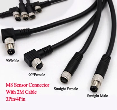 M8 Waterproof Connector Cable Straight/Elbow Konektor With Kabel 2m Male/Female - Image 1 of 4
