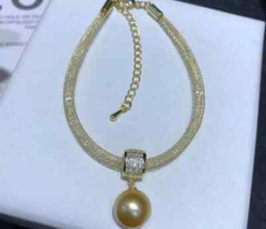 Gorgeous AAAAA 10-11 mm Round South Sea Golden pearl Bracelet 7.5-8in 925S - Picture 1 of 2