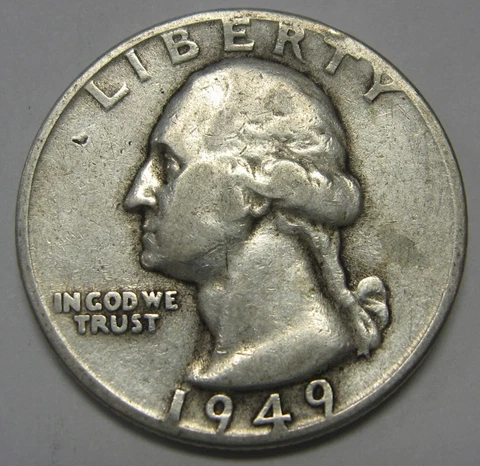 1949 Washington Silver Quarter in Average Circulation Condition  Priced Right Cover