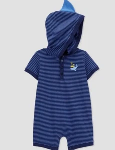 Carters Just One You Striped Shark Hooded Romper - Picture 1 of 3