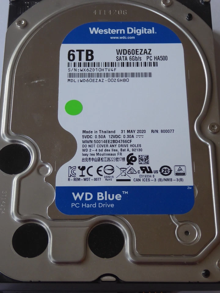WD60EZAZ-00ZGHB0 31 MAY 2020 S/N: WX62D Western Digital WD Blue 6TB - Bild 1 von 1