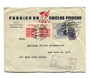 Advertising Envelope FABRICADE CHICLES PINOCHO Pinocchio Columbia 1947 air mail - Picture 1 of 2